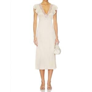 NEW FREE PEOPLE tied with joy midi dress in pastel rose tan